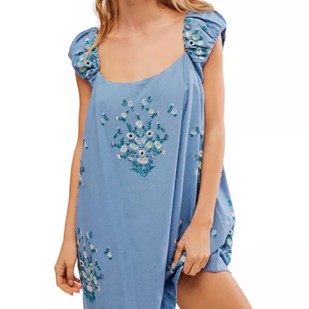 Blue Floral Embroidered Dress